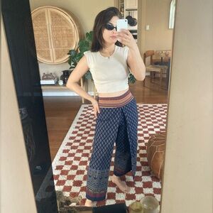 Anthropologie Bohemian Linen Pants with Embroidered Waistband ✨